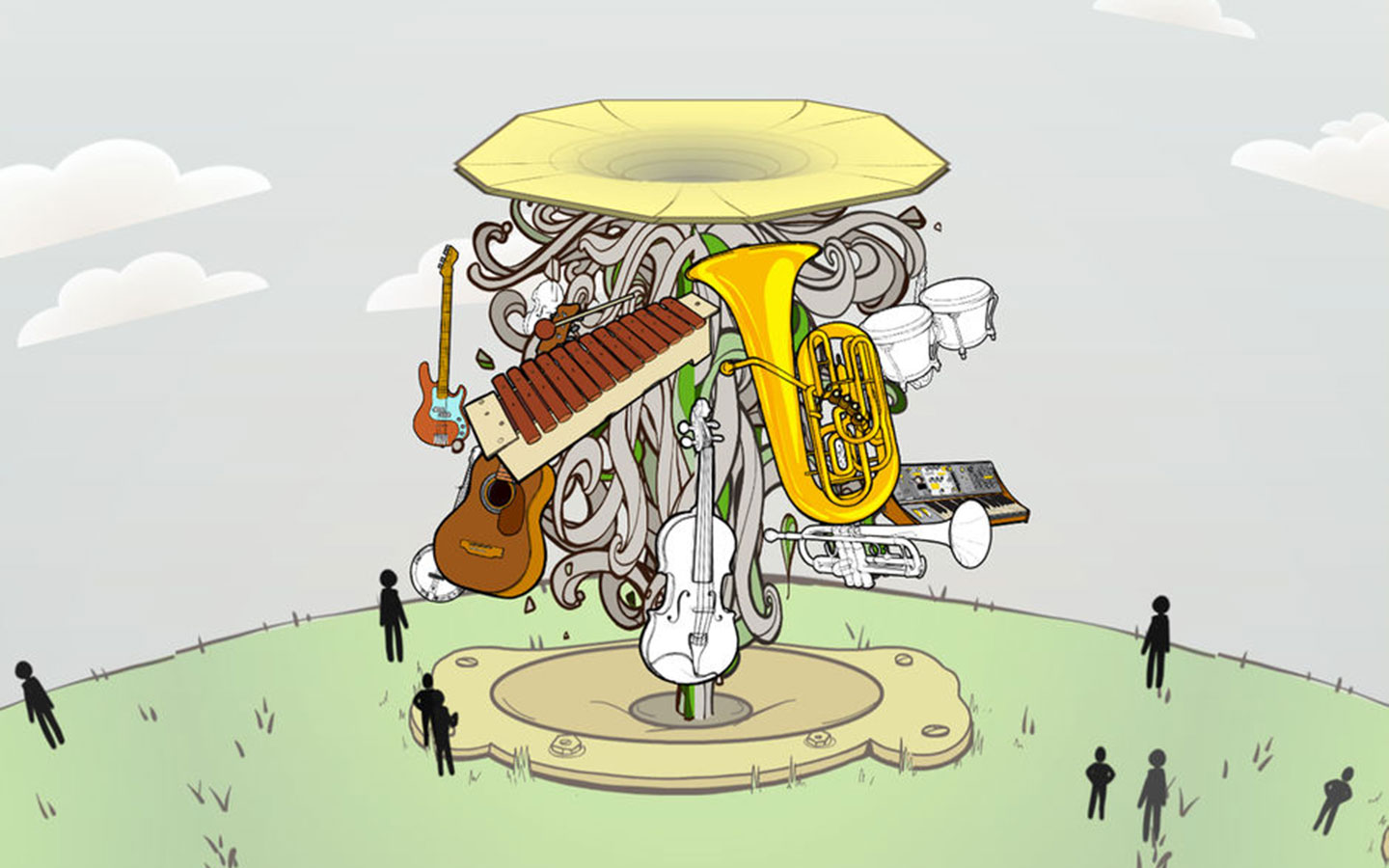 A graphic showing a group of musical instruments
