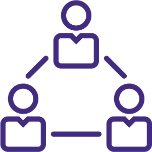 Illustration af tre personer forbundet af linjer i organisationsdiagram