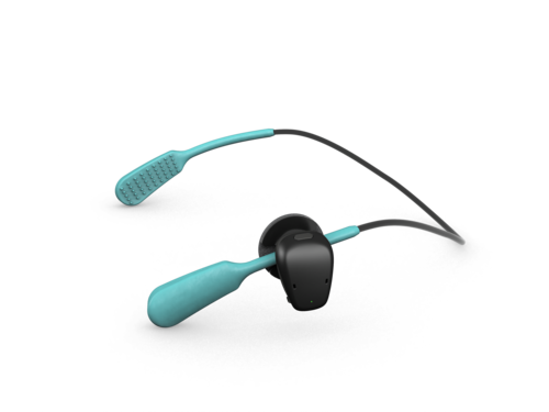 Turquoise Baha SoundArc with black Baha 7 Sound Processor